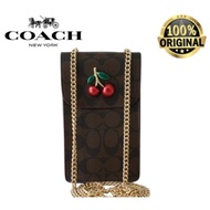 Coach Phone Crossbody Bag SIGNATURE Mahogany with Cherry ORIGINAL