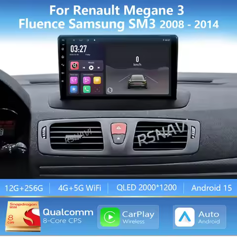 Android 15 Carplay Auto Car Player Radio Multimedia For Renault Megane 3 Fluence Samsung SM3 2008 - 