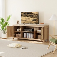 Boho Tv Stand For 58 Inch Tv, Entertainment Center With Adjustable Shelf, Rattan Tv Console With 2 C