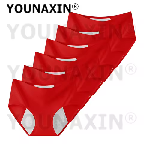 YOUNAXIN 6 Pieces Women's Physiological Panties Anti-side Leakage Cotton Big Briefs Menstrual Underw