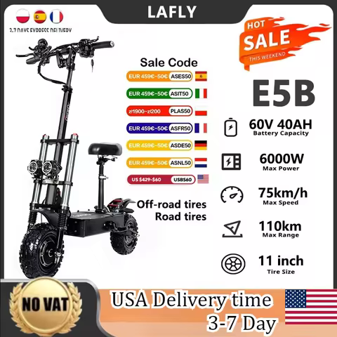 E5B 6000W 60V 35Ah 11 inch off-road tyre trottinettes électriques dual motors removable seat skutery