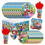 [Ready Stock] Super Mario theme  Happy Birthday Theme Party Decoration , Disposable tablewares Party Supplies Set