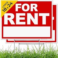 for Rent Signs, (2 Pack) Double Sided 18x24 Inches, Corrugated Plastic with Metal H Stake, Made in U