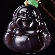 極品 天然新疆和田玉紫羅蘭帝王紫大肚佛公彌勒佛吊墜 可遇不可求