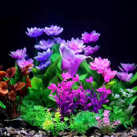 Artificial Water Plant Flower Set Sight of World Garden Lotus Setting Fish Tank Decor Grass Aquatic 