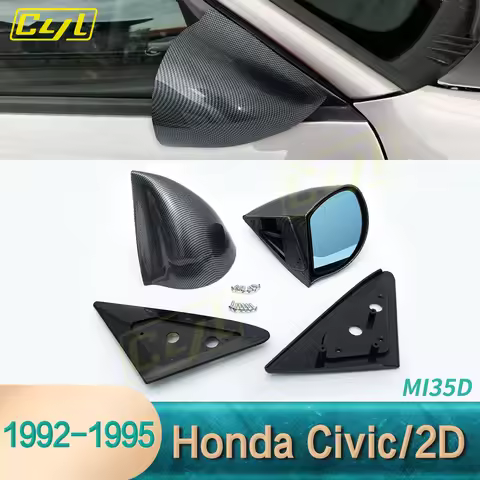 Black Carbon Film MIKI Mouse Style Car Side Rear View Mirror For Honda Civic EG 92-95 Hatchback 3 Do
