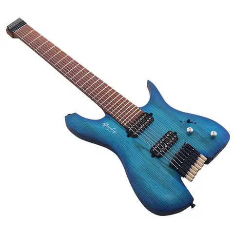 New Arrival 8 String Headless Electric Guitar 30 Inch Solid Ashwood Body Headless Guitar Roasted Map