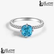 iLove Jewellery S925 Silver Ring 18K White Gold Plated 1.5ct Sea Blue Cubic Zirconia Women ILR038