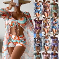 TopSports Sexy Gauze Skirt High Waist Split Three-Piece Suit Beach Walking Bikini