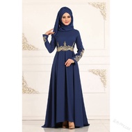 Korea Raya Moden Muslimah Long Sleeve Jubah Abaya Muslimah Women Fashion Gown Maxi Dresses Elegant Dress Plus Size 5XL Arab Jubah Evening Dress COD