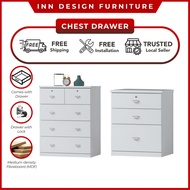 INNDESIGN OLIVER CHEST OF DRAWERS / 3 / 5 DRAWERS CABINET (GLOSSY WHITE)