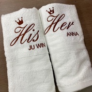 Fast Ship! Tuala Hadiah Kahwin Wedding Gift Hadiah Pengantin Tuala Mandi Sulam Nama Couple Set Towel Custom Bath Towel