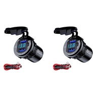 【 LA3P】-2X QC 3.0 Dual USB Car Charger Socket 12V/24V USB Charger with Contact Switch for Boat Motorcycle Truck Golf Cart Black