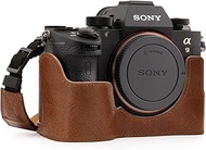 MegaGear MG1244 Sony Alpha A7RIII, A9, A7III Ever Ready Genuine Leather Camera Half Case and Strap -