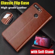 For Huawei Y6 Y6prime 2018 ATU-L11 L21 L22 LX3 L31 L42 Genuine Leather Case Vintage Wallet Simple Folding Flip Protective Case with Kickstand Card Holder Cover