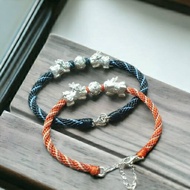 Q版貔貅   925純銀手鍊 蠶絲蠟線 幸運繩訂製