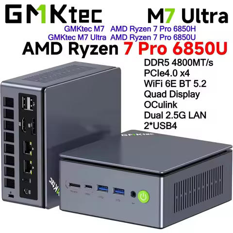 GMKtec M7/M7 Ultra AMD Ryzen 7 PRO 6850H/6850U Mini Pc WiFi6E BT5.2 DDR5 Quad Display OCulink 2x2.5G