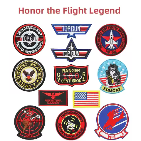 VF-1 Aviation Pilot TOPGUN Top Gun Embroidered Cloth Sticker American Armband Military Fan Morale Ba