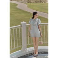 JOIE DES ROSES - Set gấm tafta xanh họa tiết Seol