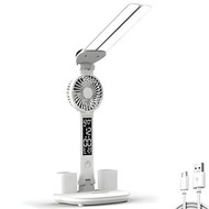 Others - TUMYES LED桌燈附風扇，觸控雙頭可調式折疊桌燈，帶筆筒、USB充電埠與3色模式，護眼設計，適合工作、學習與閱讀，白色