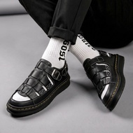 Docmart Men's Casual Black Sandals, Women's Gladiator Sandals, Leather Strap, Thick Sole, Anti-Slip,