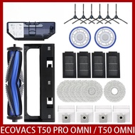 For ECOVACS T50 PRO OMNI /T50PRO / T50 OMNI Robot Vacuum Spare Parts Main Side Brushes Mop Cloths HE