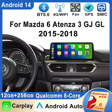 12.3″ Car Radio Wireless Carplay Multimedia player Stereos 4G Android 14 GPS Navigation For Mazda 6 