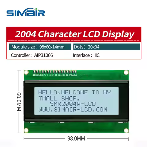 LCD 2004-A Display Module IIC Serial Screen 98x60mm White Blue Screen