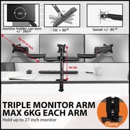 🔥Triple Monitor Arm 🔥 2 Air Spring Arm 🔥 Hold UPTO 27 inch monitor, Max 6kg each arm