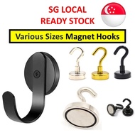 Various Sizes Magnetic Hooks Neodymium Silver Gold Black Strong Rubber Magnet Hook Magnets Metal Kitchen Cupboard