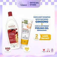 [Bundle Hemat - 2 pcs] Harva Shampoo Ginseng Soft&Smooth 600ml + Harva Peeling Gel Bengkoang 100ml