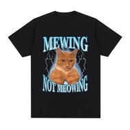 Mewing Not Mewing T-shirt Fun and Cute Cat Meme Pattern Tshirt Women' Clothing Casual Large Tshirt S