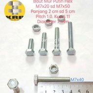 White Hex Bolt Nut M7x20, M7x30, M7x40, M7x50. Key 11 Bolt and Nut