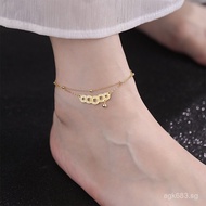 Factory Simple Design Pure Silver Versatile Anklet Five Emperors Coin New Chinese Style S925Strength