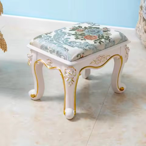 European Makeup Stool Imitation Solid Wood American Dresser Stools White Bedroom Modern Simple Nail 