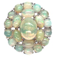 แหวนพลอยแท้ โอปอล(Opal) สีขาวเหลือบรุ้ง เงินแท้ 925 ชุบทองคำขาว ไซร์แหวน 7