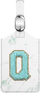 Fintie Letter Luggage Tag, PU Leather Embroidered Luggage Tag, Monogrammed Luggage Tag for Suitcase Baggage Handbag Travel Bag Label (Marble Blue, Q)