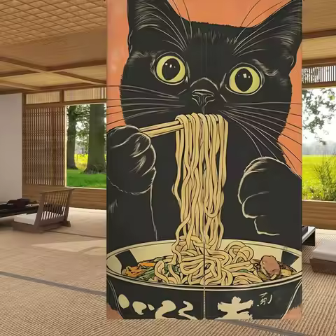 VIKAMA Japanese Traditional Ramen Izakaya Linen Door Curtain, Kitchen Divider Hanging Curtain, Home