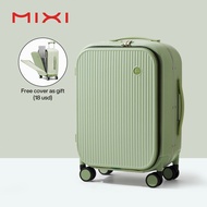 Mixi เปิดด้านหน้ากระเป๋าเดินทางขอบอลูมิเนียมแฟชั่นสไตล์กระเป๋าเดินทาง18นิ้วการขึ้นเครื่องบินธุรกิจพร้อมช่องแล็ปท็อป20นิ้วขนาดใหญ่ความจุพกพากระเป๋าลาก Mute Universal ล้อ TSA ล็อค M9270 Avocado green 18 inches