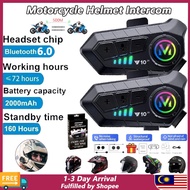 （🔥MY stock🔥）Y10 Pro Motorcycle Helmet Intercom One-Click Voice Assistant Px6 Waterproof 2 Riders Ste