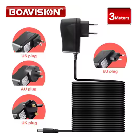 DC 12V 2A 3 Meters Length Power Supply Adaptor Security Professional Converter EU Plug For CCTV Came