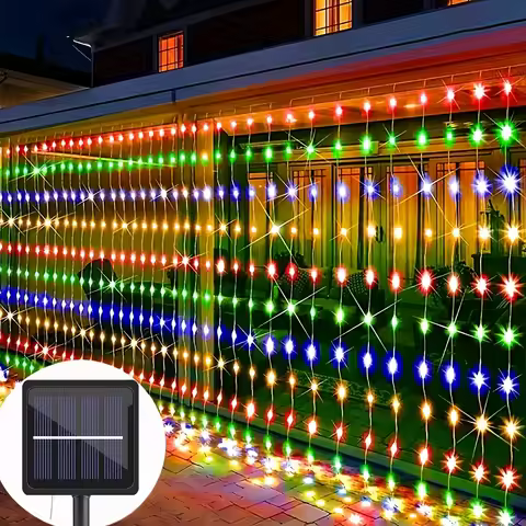 3X3M Solar Outdoor Curtain Lights with 8 Modes, Holiday Party Decorations, Fairy Lights, 100/200/300