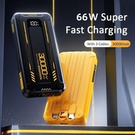 30000mAh Power Bank PD 66W Fast Charging Powerbank With 3 Cables LED Capacity Digital Display