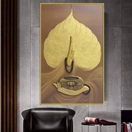 Canvas wall painting of Buddha and Bodhi leaf for worship room 60 x 90 cm Canvas Painting