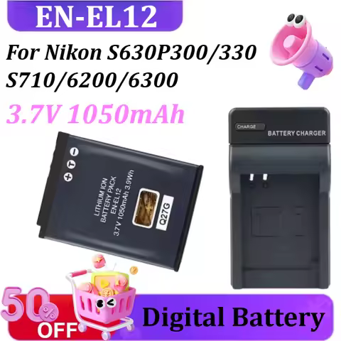 EN-EL12 ENEL12 3.7V 1050mAh Battery + Charger for Nikon Coolpix S630P300/330 S710/6200/6300 Digital 