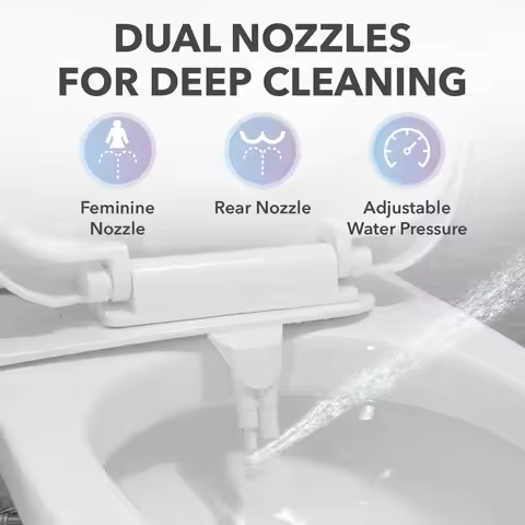 Ultra-Slim Hygienic Bidets Attachment for Existing Toilets - Adjustable Fresh Water Pressure Dual No