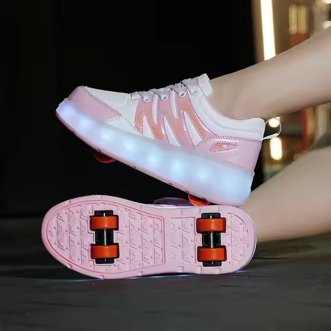 LED Racing Roller Skating Women's Roller Skate Shoes with Wheels 4 Detachable Wheels Speed Skates fo