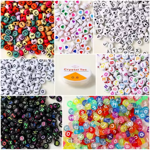 700 Pieces Of 7 Color Acrylic Alphanumeric Beads & 1 Roll Elastic String Jewelry Made Diy Necklace B