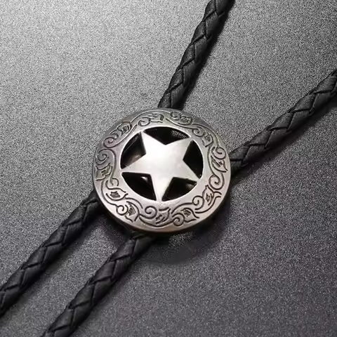 Braided Shoestring Star Bolo Tie with Metal Star Rodeo Cowboy Necktie Necklace Country Style Bolo Ti