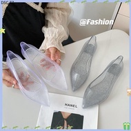 Young Pointed Jelly Shoes for Women Crystal Transparent PVC Shoes Flats Topsider Shoes for Ladies